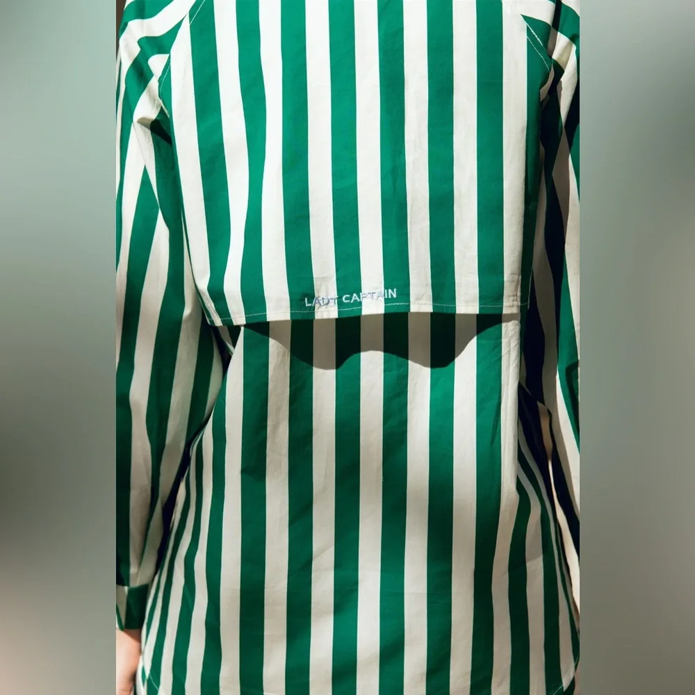 Lady Captain The Captain Shirt Green Cabana Stripe Button Up Fishing Long Sleeve - Picture 11 of 13